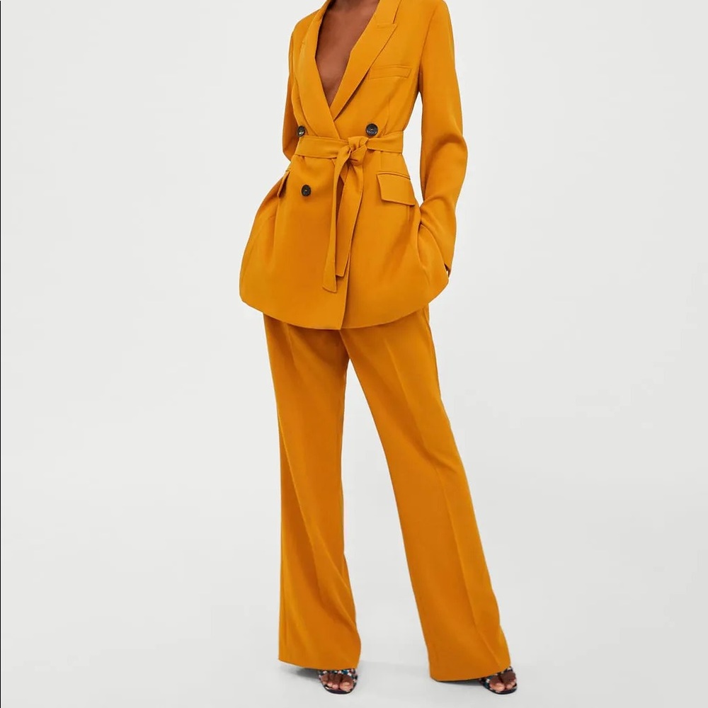NWT ZARA MUSTARD YELLOW FLARED PANTS TROUSERS - Picture 5 of 8